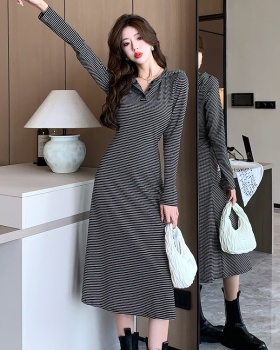 Casual long sleeve dress slim hooded long dress for women