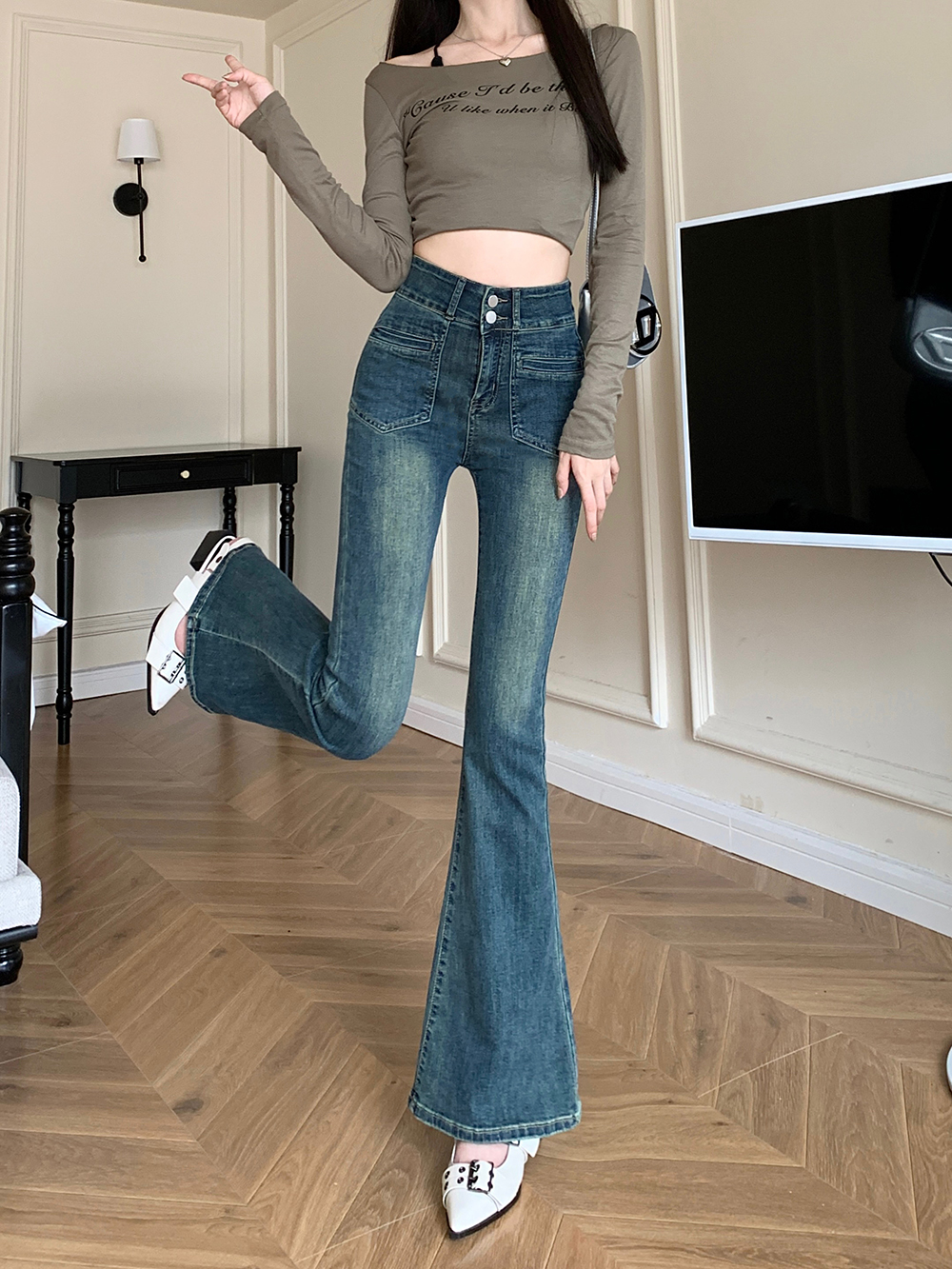 Micro speaker slim long pants autumn elasticity jeans