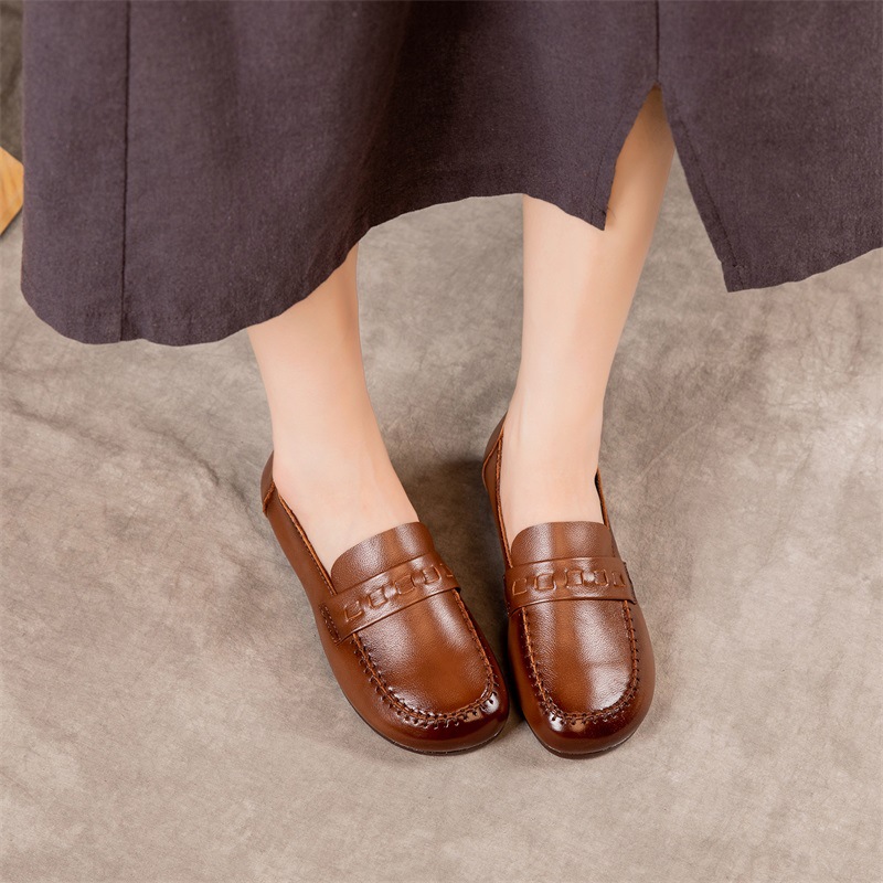 First layer cowhide national style retro flat shoes for women