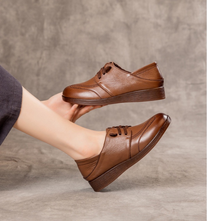 Middle-aged round national style autumn genuine leather shoes