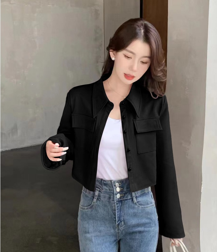Leather cashmere retro tops short autumn coat for women