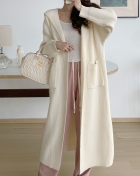 Knitted loose lazy overcoat Korean style hooded coat