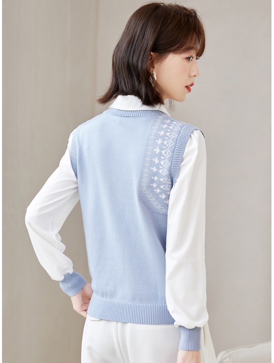 Fashion autumn Western style knitted bottoming Pseudo-two tops