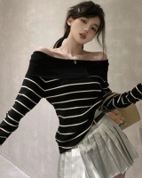 High waist spicegirl clavicle horizontal collar sweater