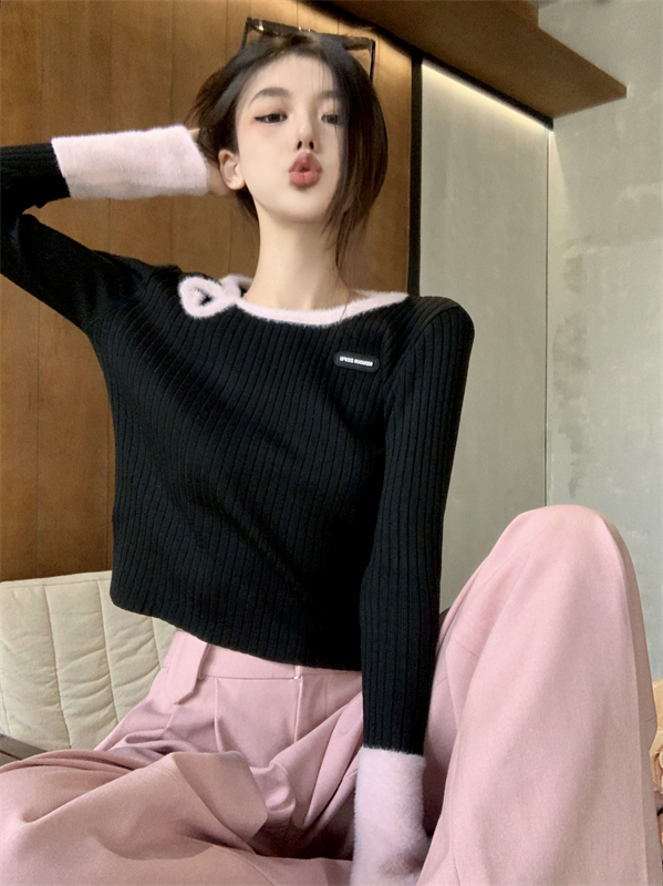 Slim knitted black bottoming shirt unique autumn sweater