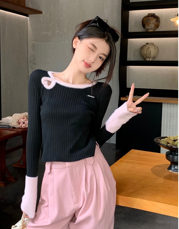 Slim knitted black bottoming shirt unique autumn sweater