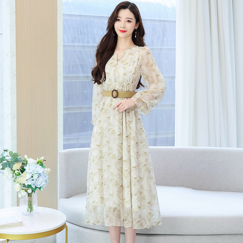 Chiffon floral long dress temperament dress
