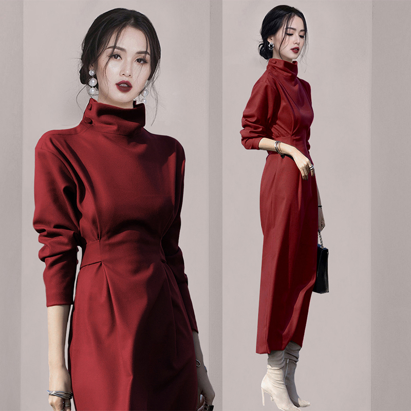 Autumn temperament long dress red dress for women