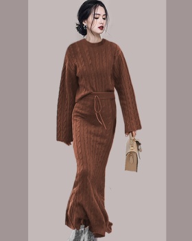 Autumn slim long skirt knitwear temperament sweater 2pcs set