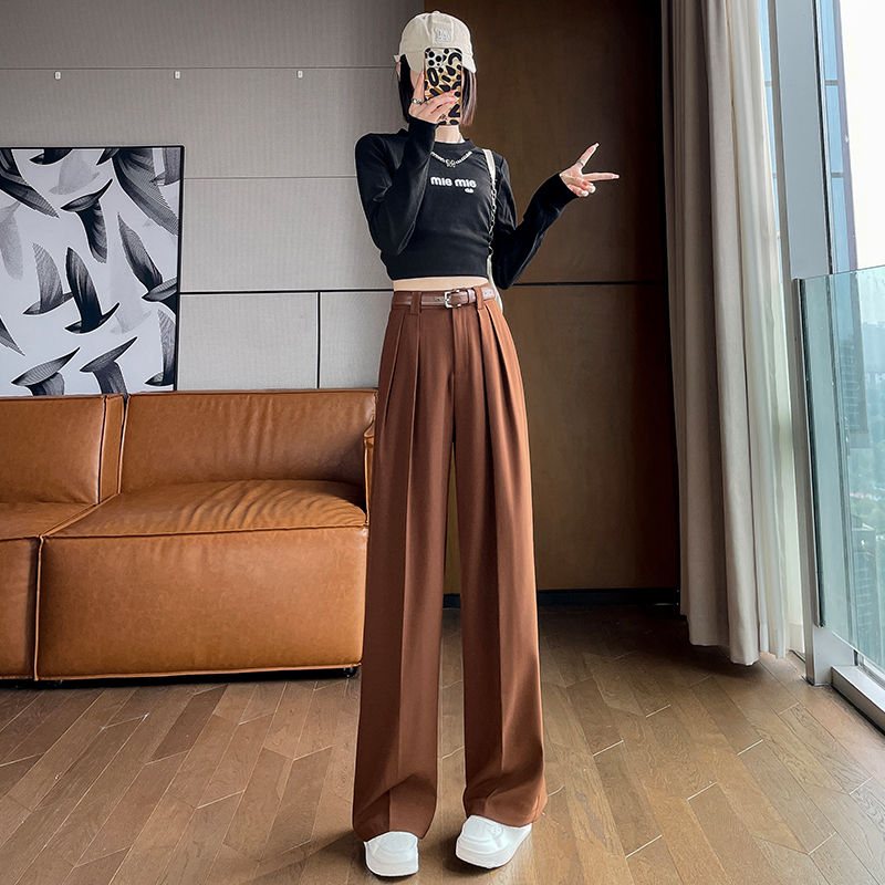 Mopping drape wide leg pants khaki casual pants for women