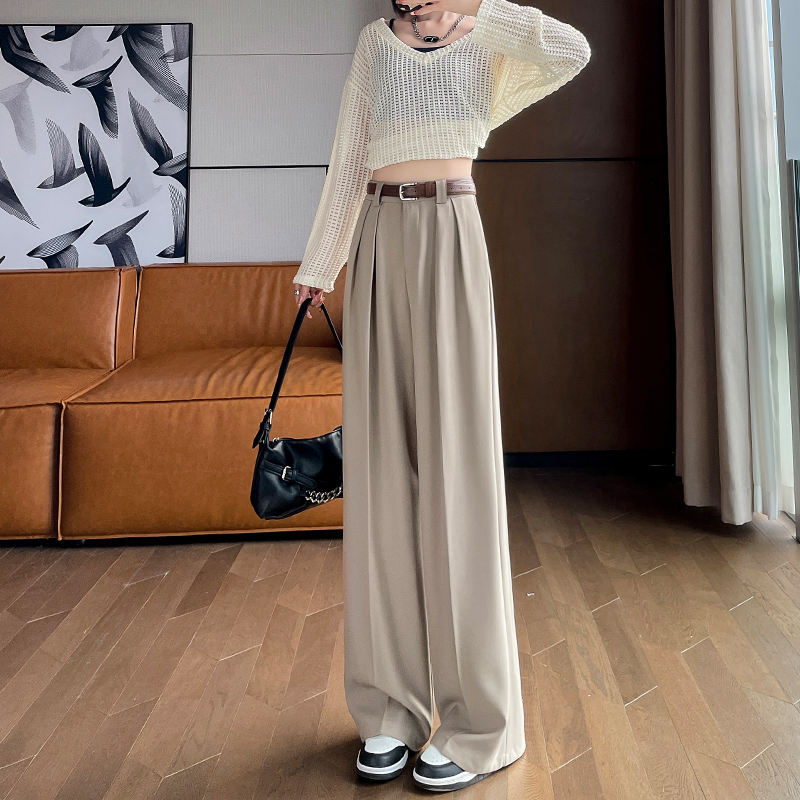 Mopping drape wide leg pants khaki casual pants for women