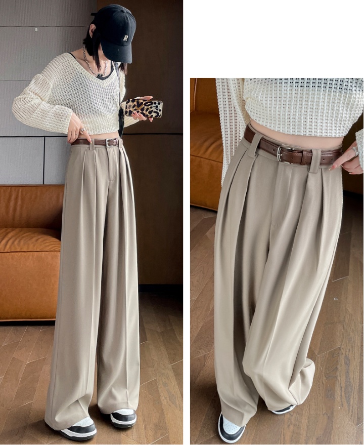 Mopping drape wide leg pants khaki casual pants for women