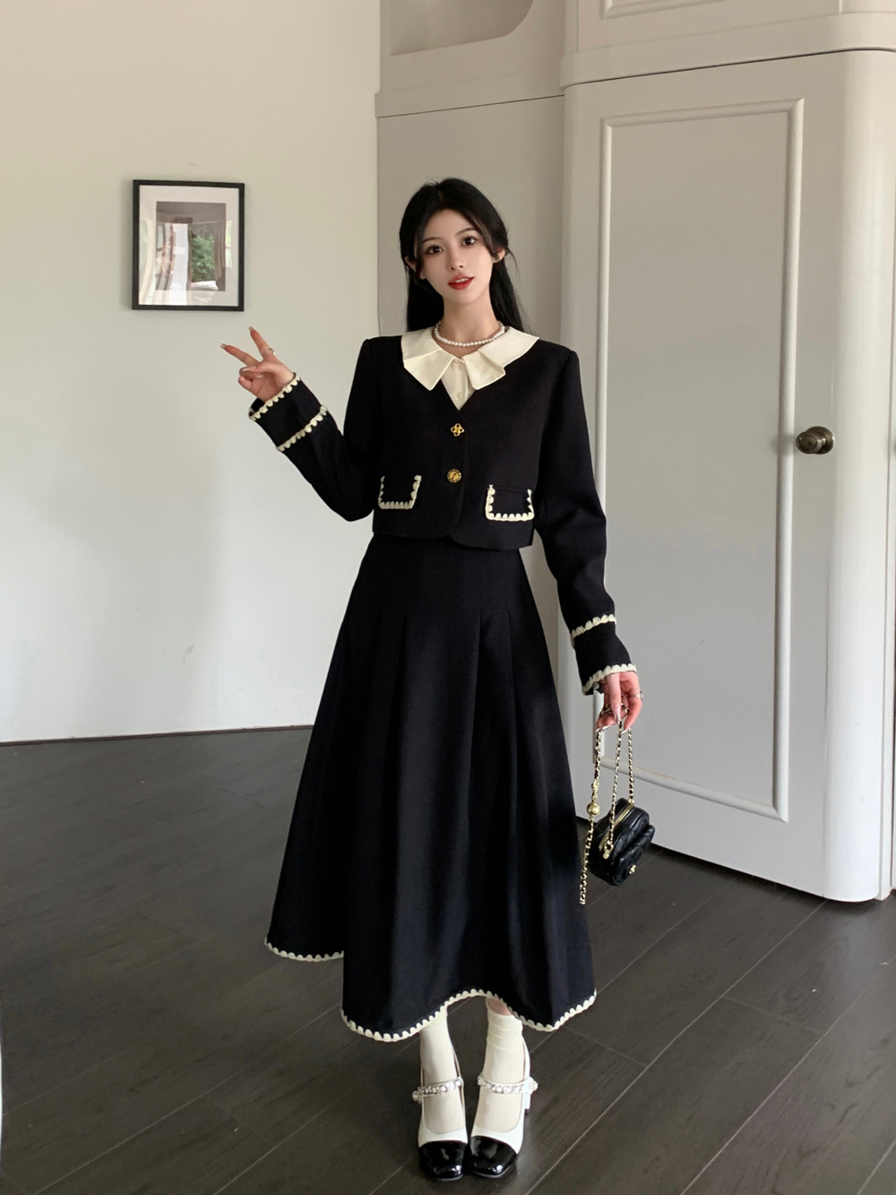 Long fashion and elegant skirt large yard coat 2pcs set