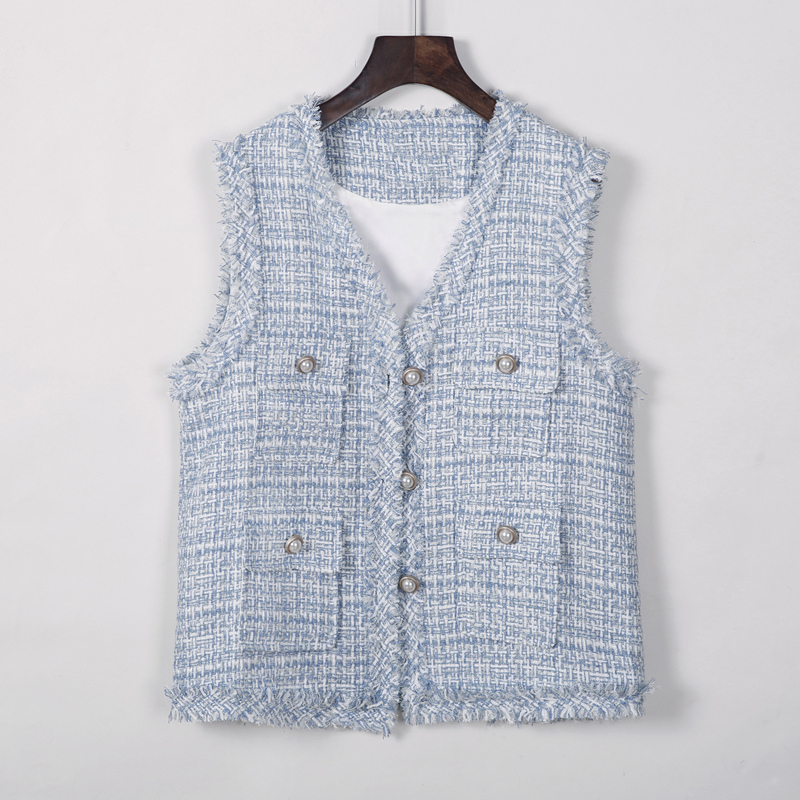 Loose spring and autumn coat blue waistcoat for women