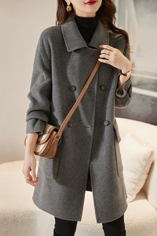 Autumn and winter gray woolen coat woolen overcoat for women