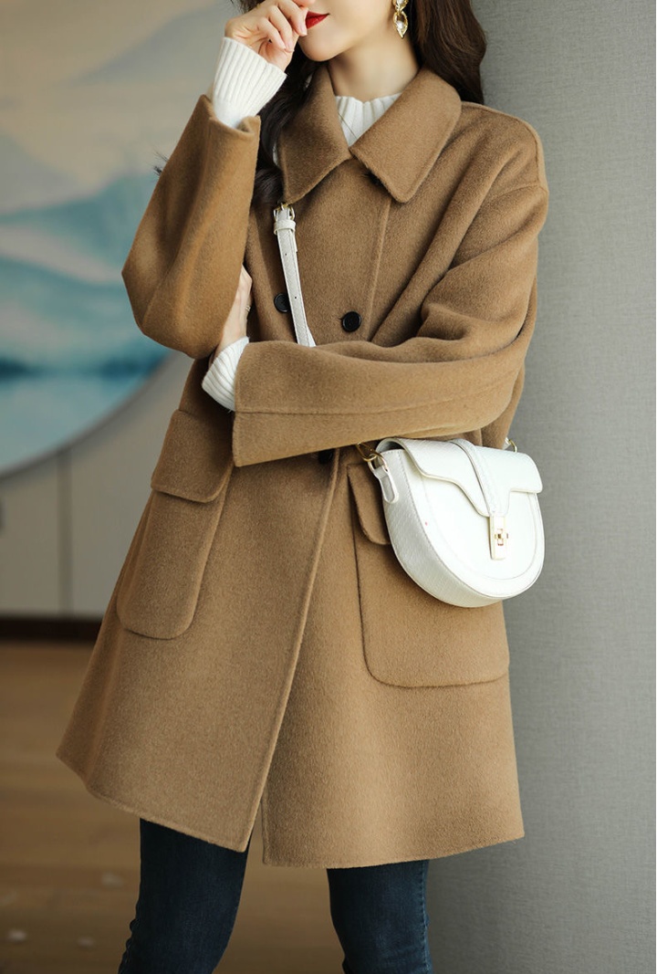 Autumn and winter gray woolen coat woolen overcoat for women