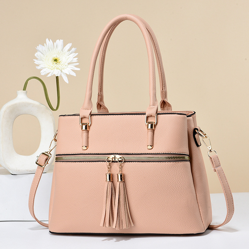 Buff high capacity shoulder bag tassels mixed colors handbag