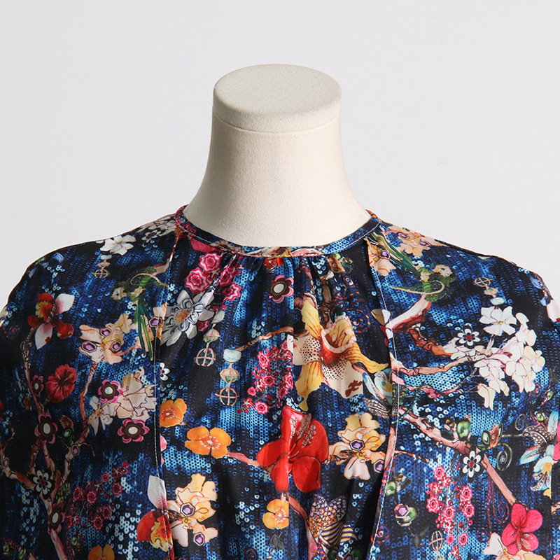 Autumn pinched waist dress printing retro cloak