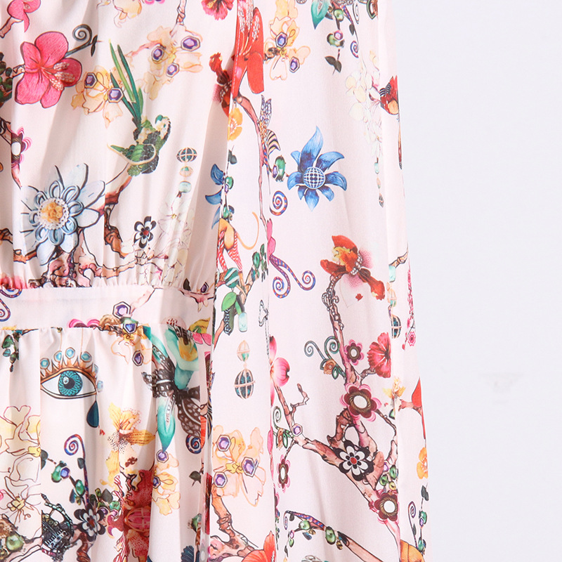 Autumn pinched waist dress printing retro cloak