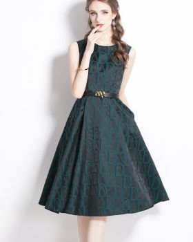 High waist Korean style France style jacquard dress