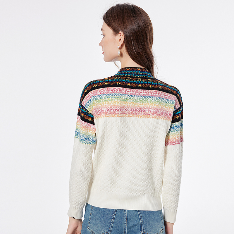 Flowers jacquard sweater round neck tops