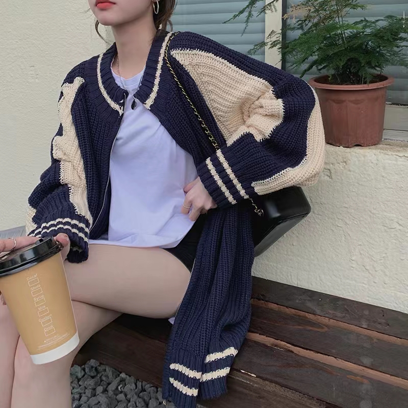 Retro Japanese style lazy splice sweater for women