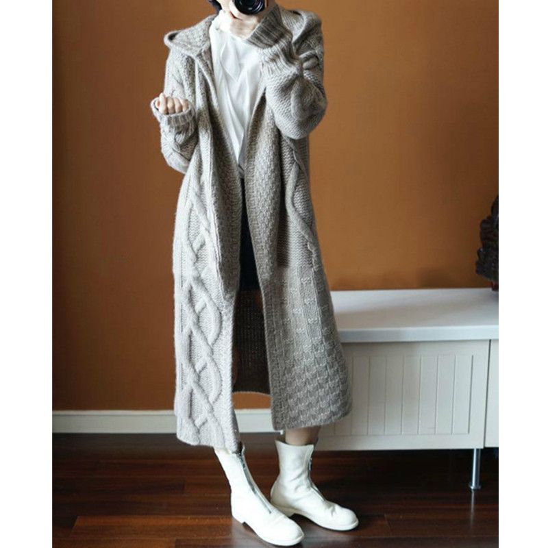 Lazy long loose coat thick twist Korean style sweater