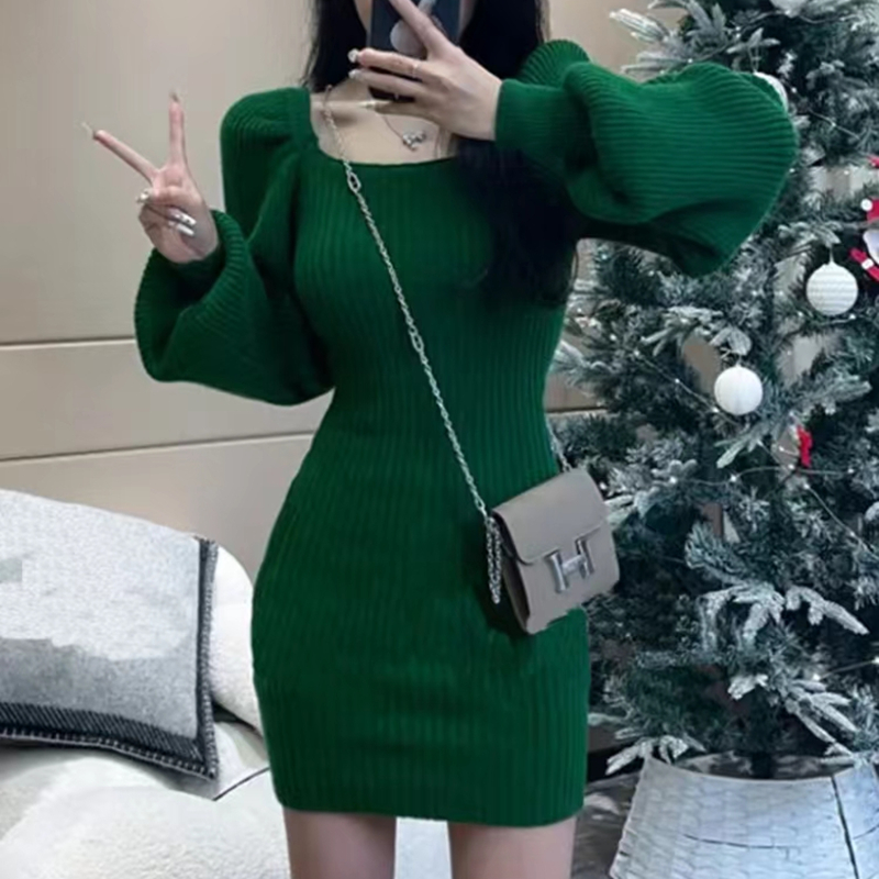 Korean style knitted autumn and winter ladies dress