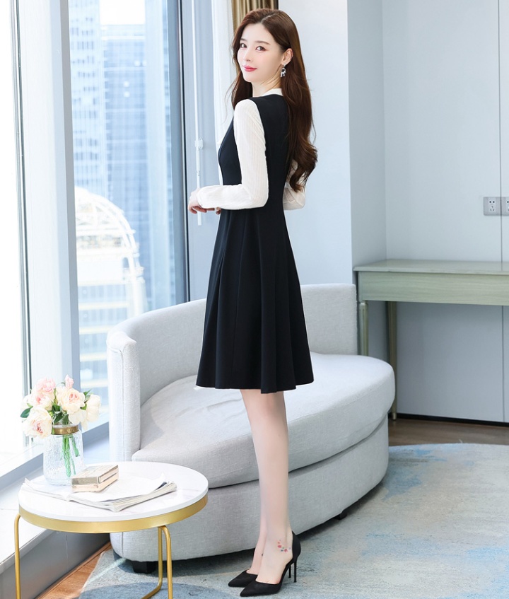 Long sleeve France style pinched waist dress for women