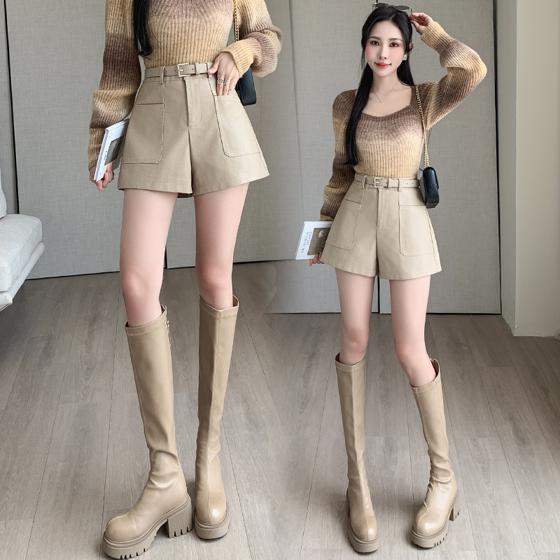 Autumn and winter pants loose leather short pants