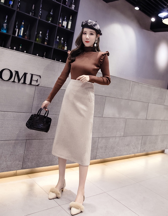 Woolen package hip all-match skirt winter slim long dress