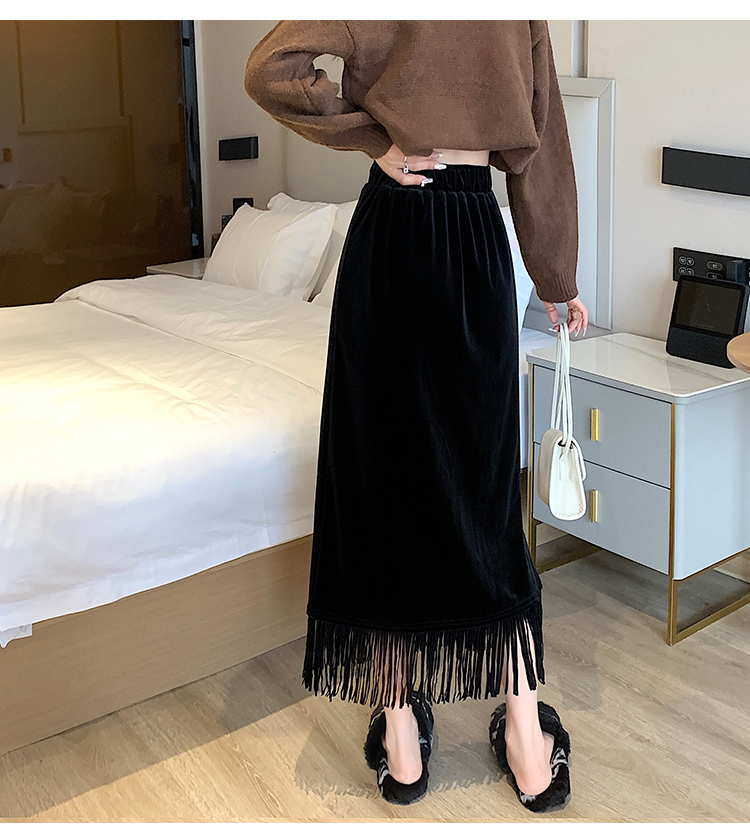 Velvet golden velvet long black long skirt for women