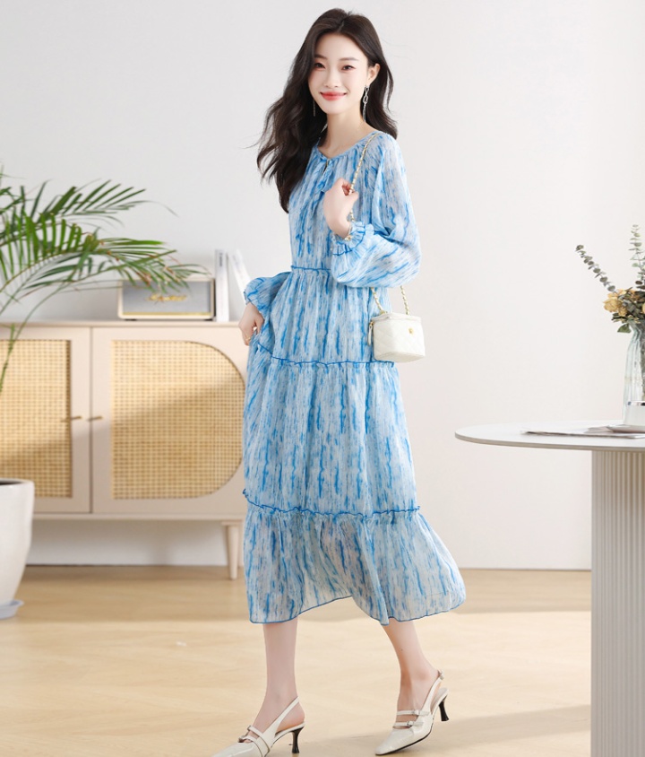 Vacation blue long dress France style dress for women