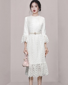 Lace colors temperament long hollow dress for women