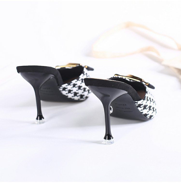 Pointed houndstooth sandals half slippers for women