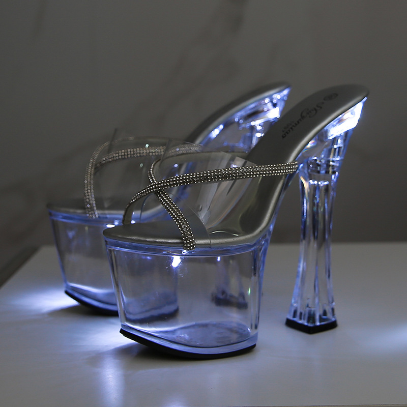 Nightclub shining crystal very high catwalk thick high-heeled shoes