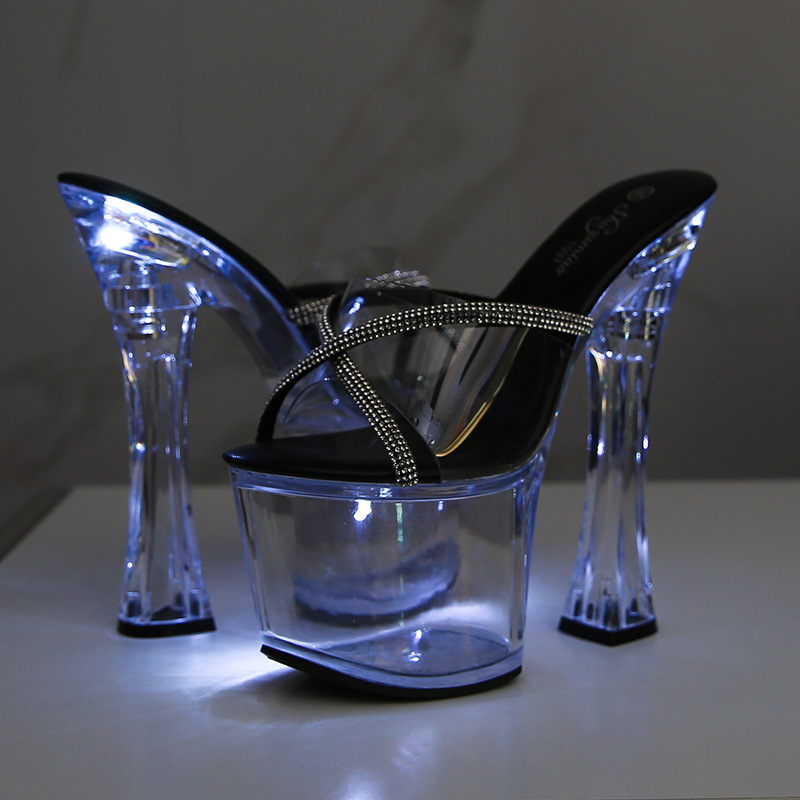 Nightclub shining crystal very high catwalk thick high-heeled shoes