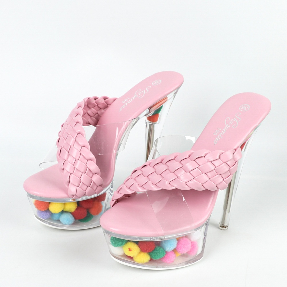 European style transparent slippers high-heeled shoes