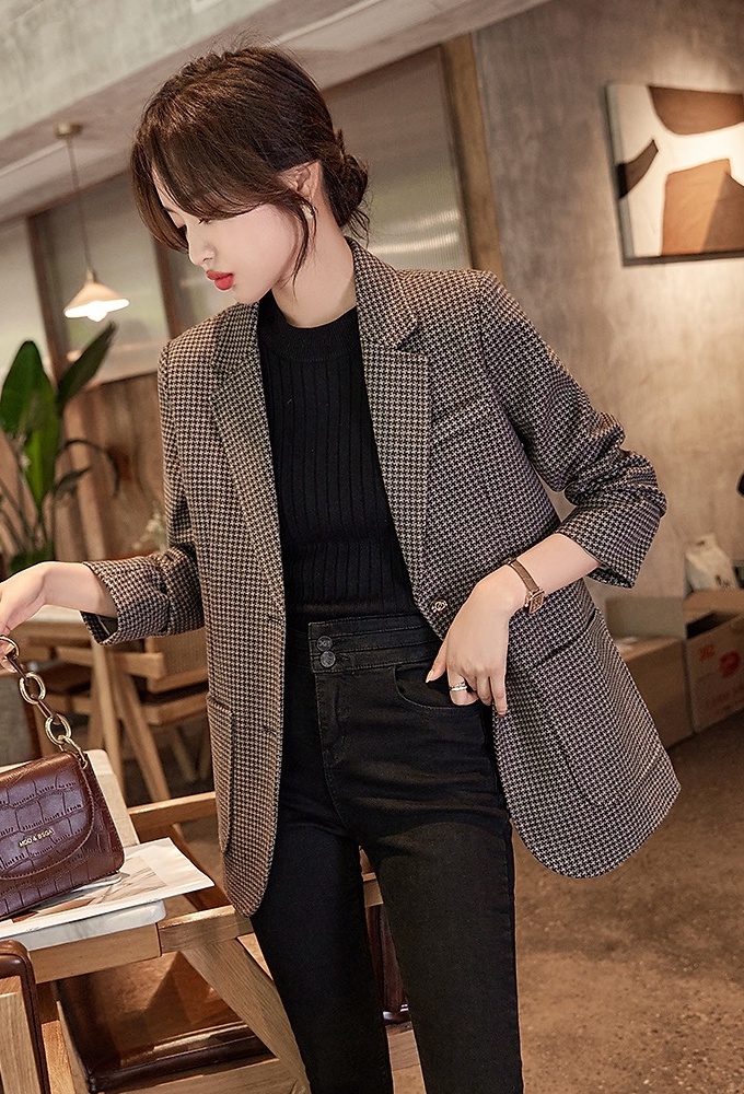 Spring and autumn loose tops houndstooth Casual coat