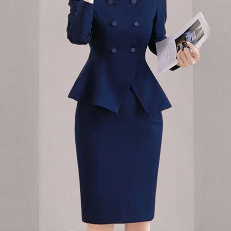 Commuting square collar tops profession skirt 2pcs set for women