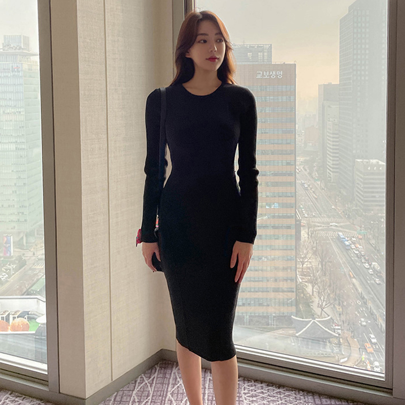Autumn and winter knitted dress simple pure T-back for women
