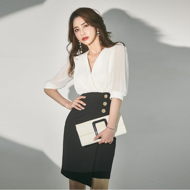 V-neck Korean style package hip autumn dress