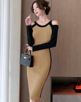Mixed colors knitted long sleeve dress for women