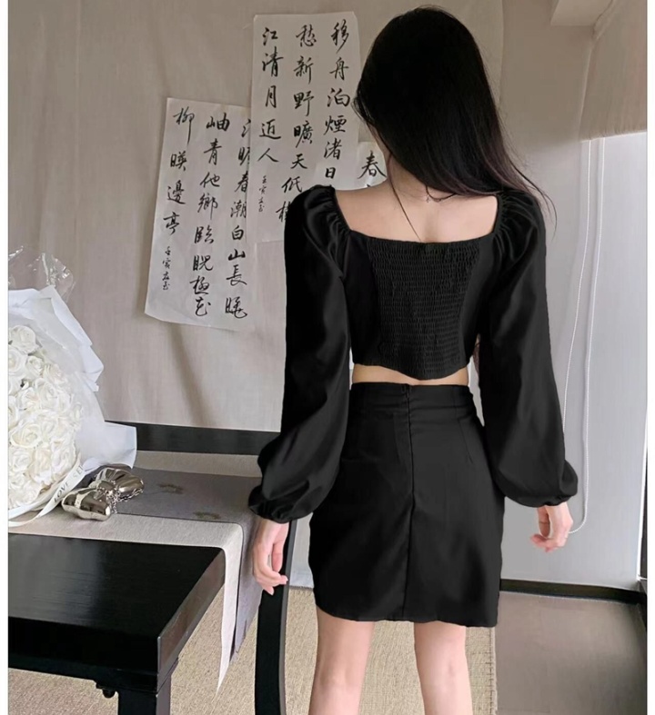 Long sleeve square collar tops summer skirt 2pcs set