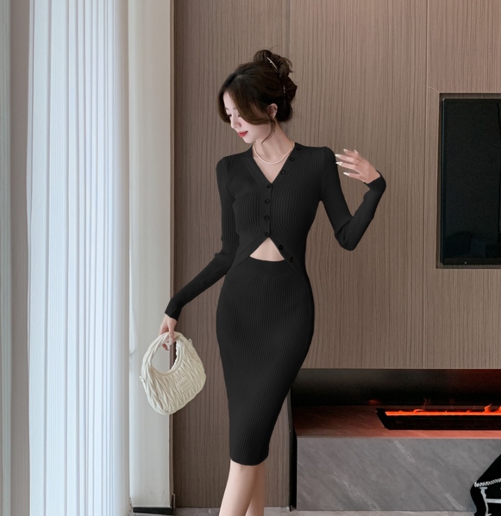 Long sleeve package hip Pseudo-two dress for women