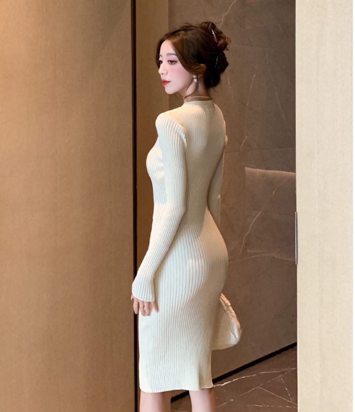 Long sleeve package hip Pseudo-two dress for women