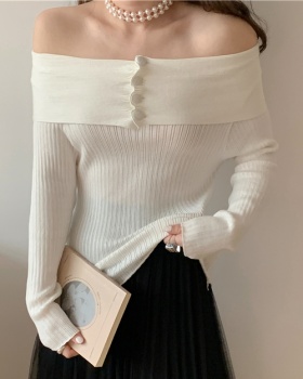 Flat shoulder lazy lapel autumn and winter sweater for women