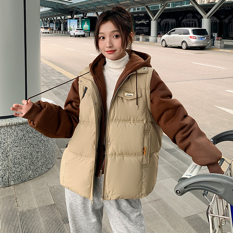 Korean style loose cotton coat Pseudo-two student coat