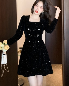 Square collar autumn and winter glitter France style dress