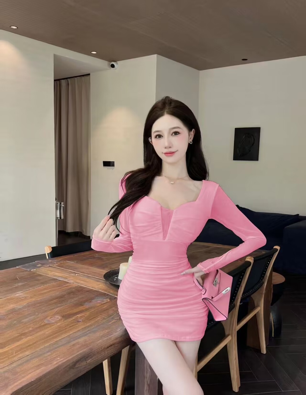 Package hip fashion sexy low-cut slim hollow dress